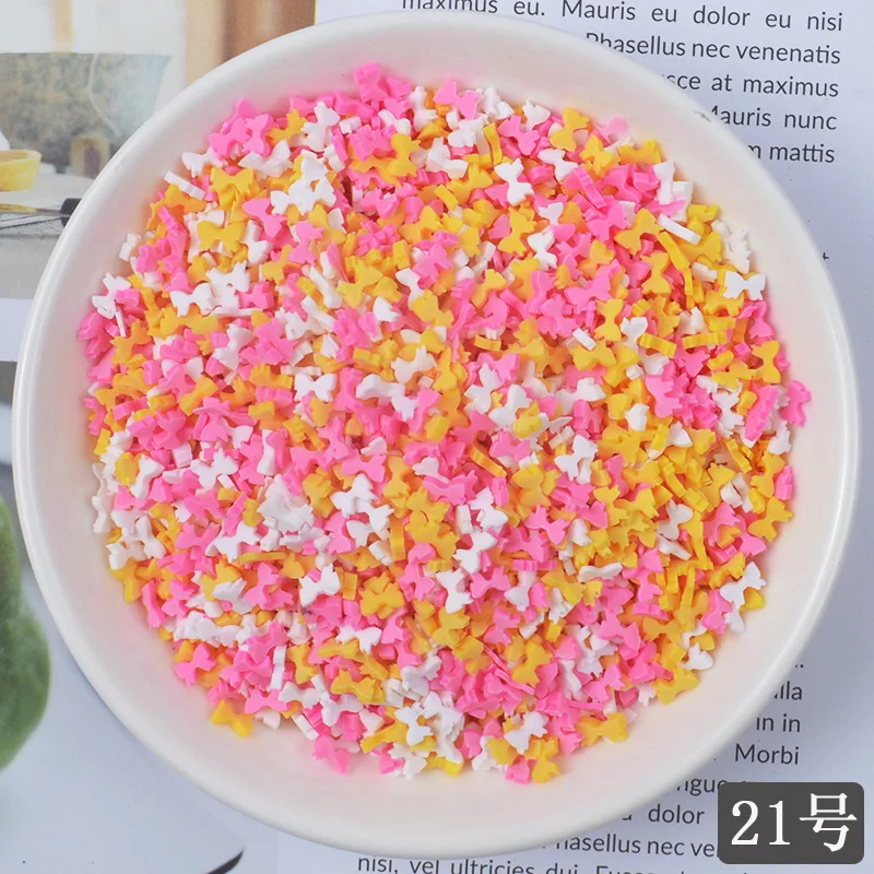 20 gr/los Nette Gefälschte Ton Streusel Bunte Herz Fünf Sterne Schleife Süßigkeiten Streusel für Handwerk Machen, DIY Kuchen Dessert Dekoration – Detail 21
