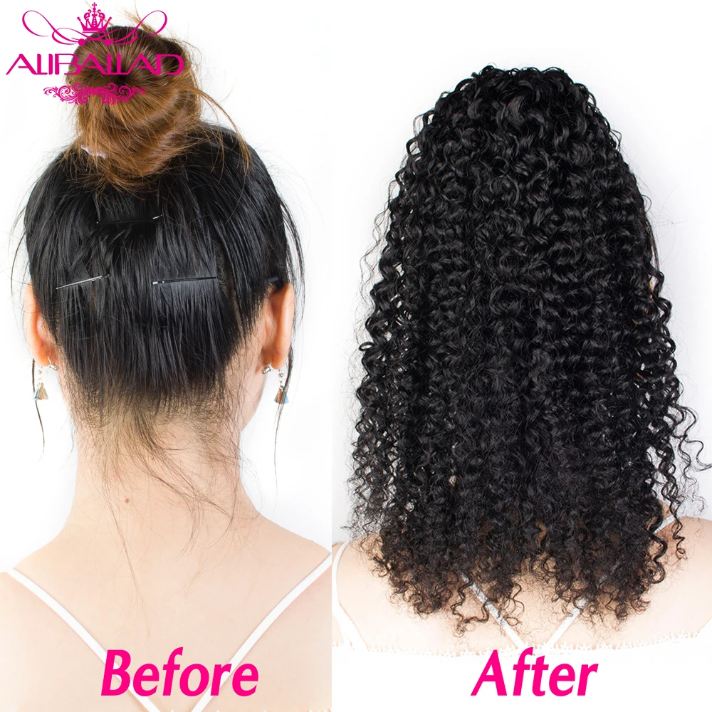 Alibalad-coleta rizada con cordón para mujer negra, extensiones de cabello humano brasileño Afro con Clip, Remy, 150g, 4 peines