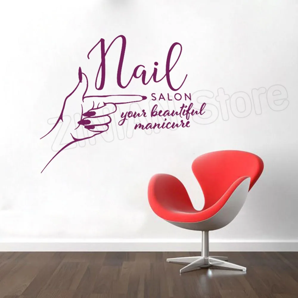 Manicure Nails Studio Logo Wall Decal Girl Nail Beauty Salon Vinyl Wall Sticker Art Home Decor Hand Spa Woman Modern Muraux D051