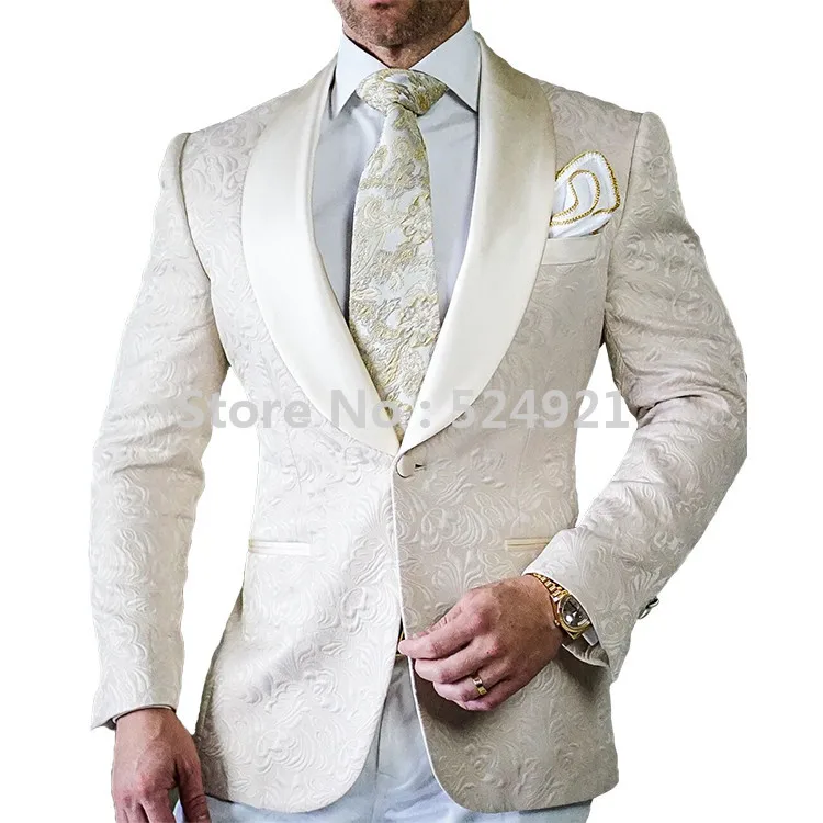 

Custom Made Groomsmen Ivory Groom Tuxedos Shawl Satin Lapel Men Suits Wedding/Prom Best Man Blazer ( Jacket+Pants+Tie ) C258