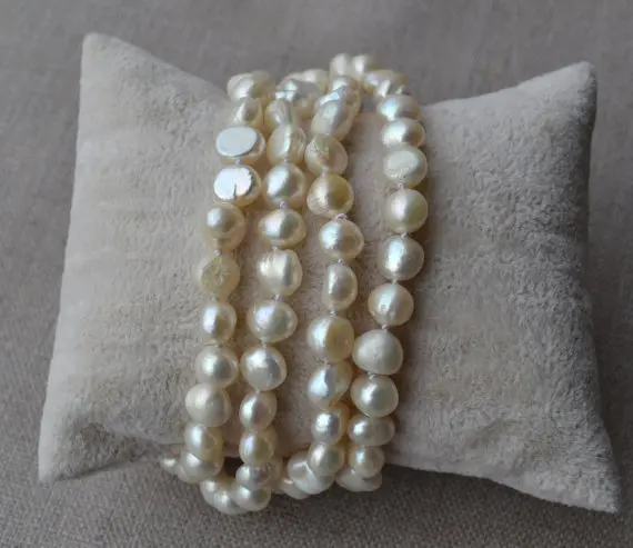 

Perfect Women's Pearl Jewelry, White Color 4 Rows 100% Real Freshwater Pearl Bracelet,8 Inches 6-7MM Baroque Jewelry