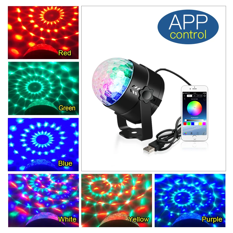 

RGB USB LED Disco Light Ball Home Sound Party Laser Lights For Disco Lamp Moving Head Stage Light Rotating DJ Laser Light Effect