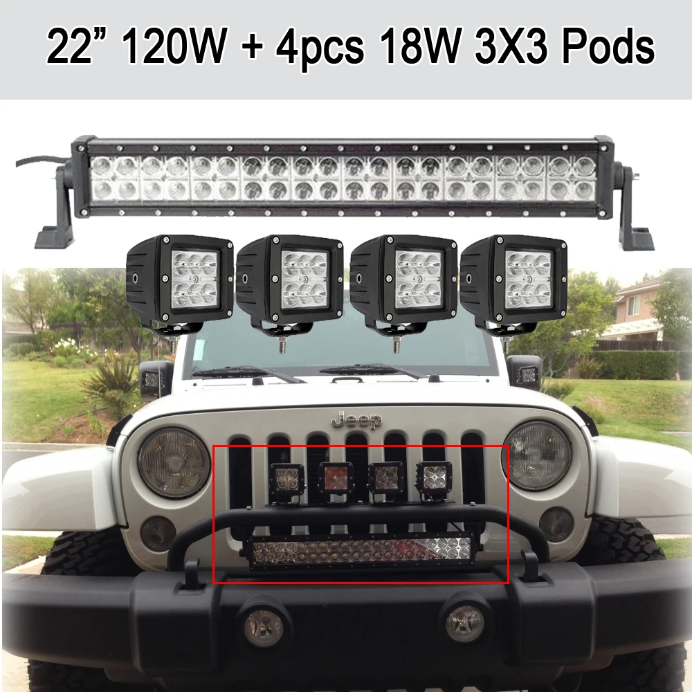 22 Inch 120W LED Light Bar + 4PCS 3