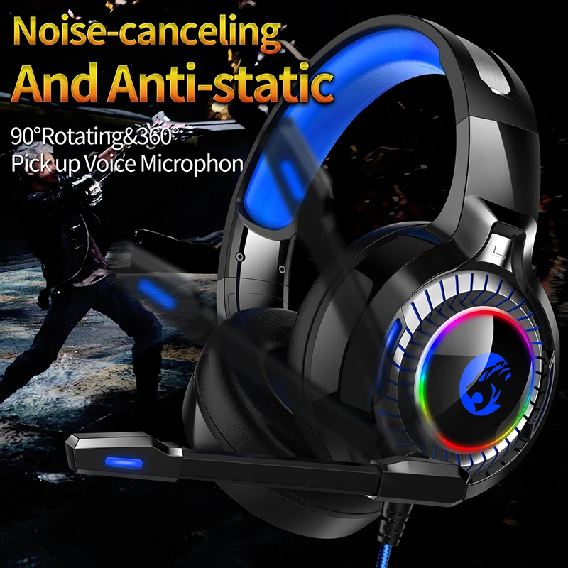 Fone de ouvido supra-auricular com som surround 7.1, cancelamento de ruído, microfone, luz led rgb, para jogos, xbox one, ps4, pc