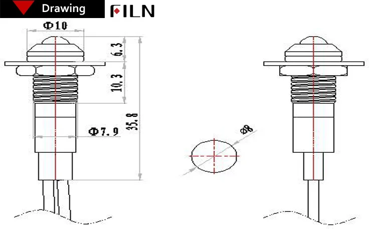 FILN 8mm LED Light Panel Mounted Raised Head LED Light Panel Black Metal Shell Mini 12V 24V 110V 220V With 20cm Cable