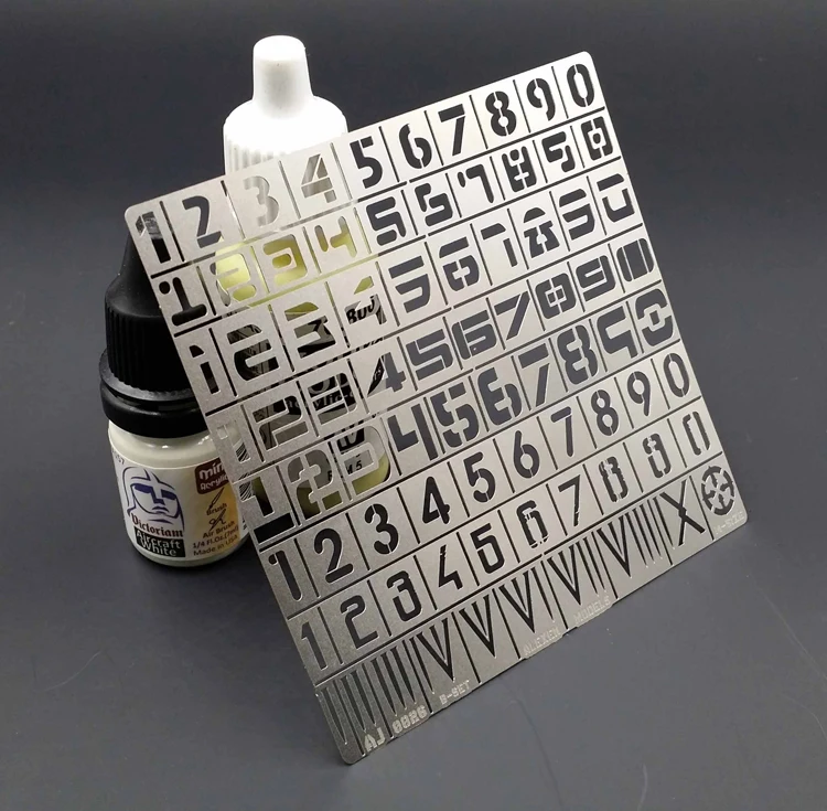 Plantilla de plantilla de número de equipo pesado a escala 1/100 1/35, herramientas de placa de pulverización de fugas para Kit de modelo militar Gundam # AJ0026