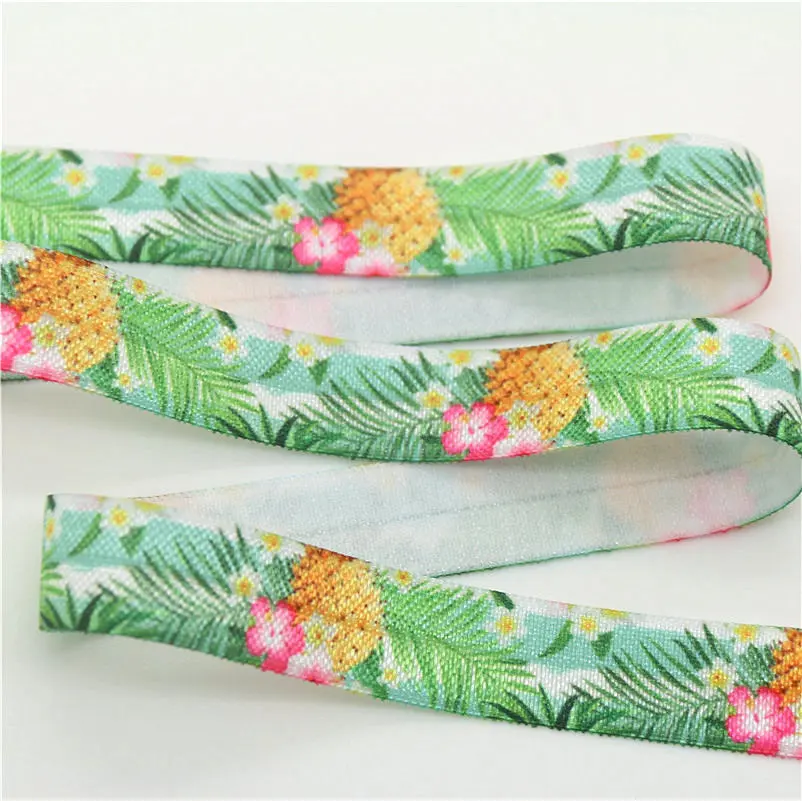 DHK 5/8 \'\'5 jardów ananas tropikalny z nadrukiem w liście do składania elastyczny FOE stretch wstążka hairbow nakrycia głowy pałąk DIY hurtownie