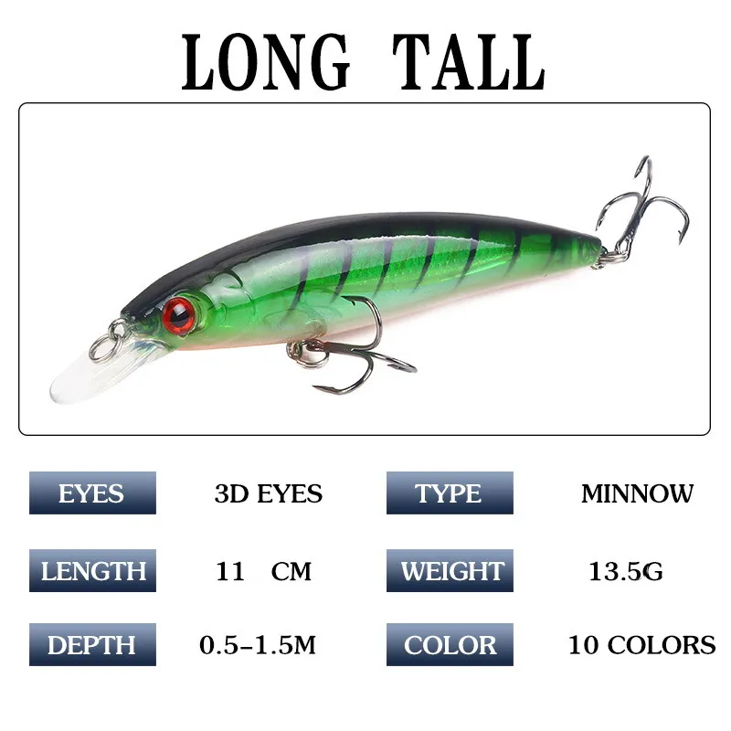1pcs Minnow Fishing Lures 3D Eyes Floating Laser Hard Aritificial wobbler Crankbait Plastic Baits Pesca Isca 11cm 13.5g