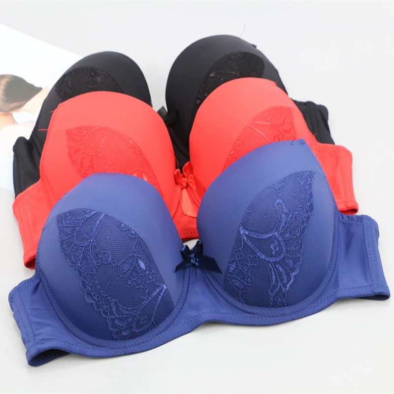 Push Up Bras New Fashion Sexy Solid Bow Comfortable Strappy Lingerie 40/90 42/95 44/100 CD Cup Underwear Large Size Lingerie