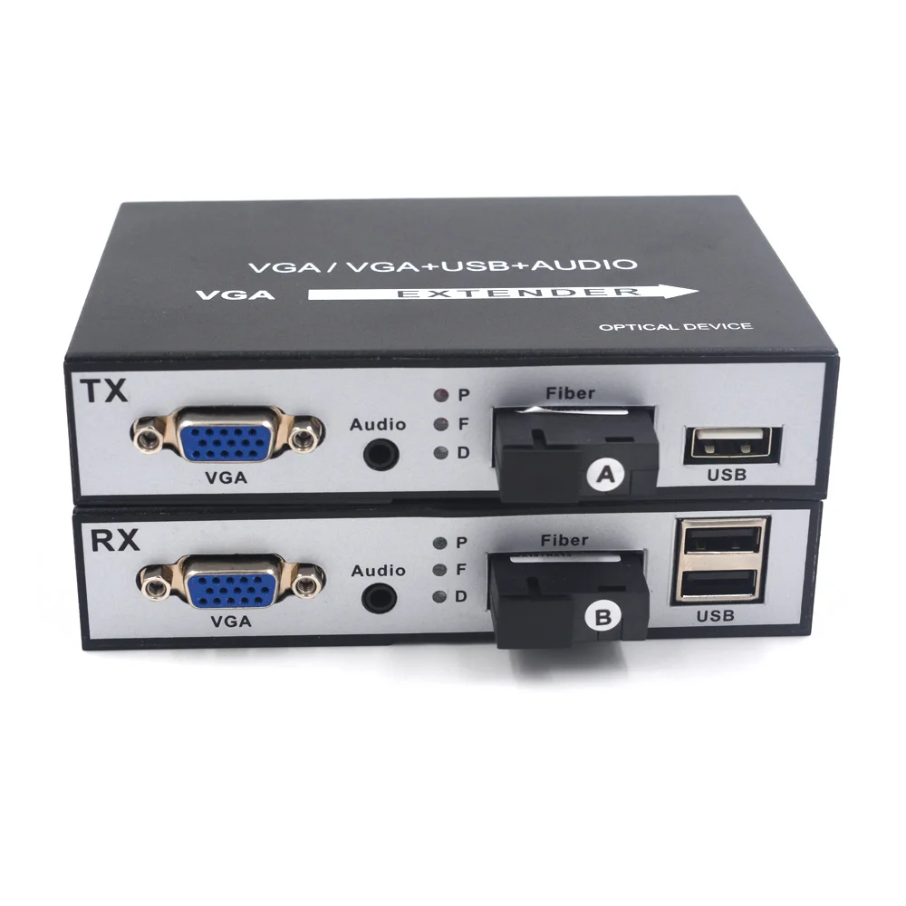 

High Quality 1080P VGA Extenders VGA to Fiber Media Converters with KVM USB and Stereo 3.5mm Audio- SC Singlemode 20Km