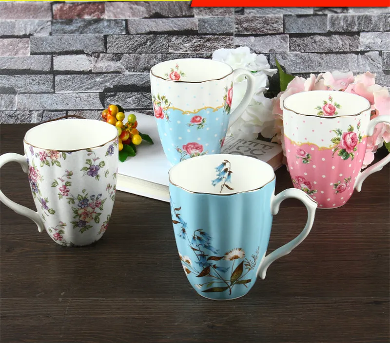 Royal English Pastoral Bone China Coffee Cups Large Capacity Ceramics Breakfast Milk Mug And Cup Free Shipping