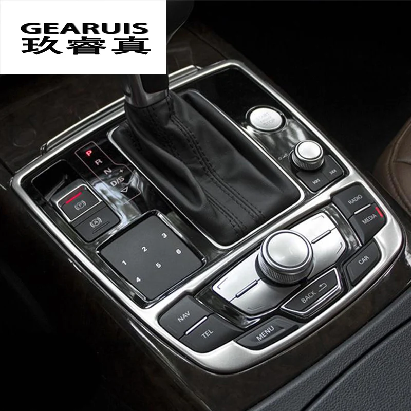 Estilo de coche, reposamanos Multimedia, Panel de engranaje, cubierta decorativa, pegatina embellecedora para Audi A6 C7, accesorios interiores de acero inoxidable para coche