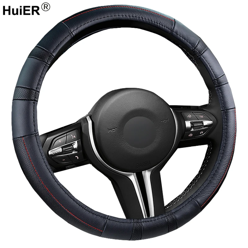 6 Colors Car Steering Wheel Cover High Quality Cow Leather Braid Hon the Steering-wheel Funda Volante Fashion Auto Car Styling