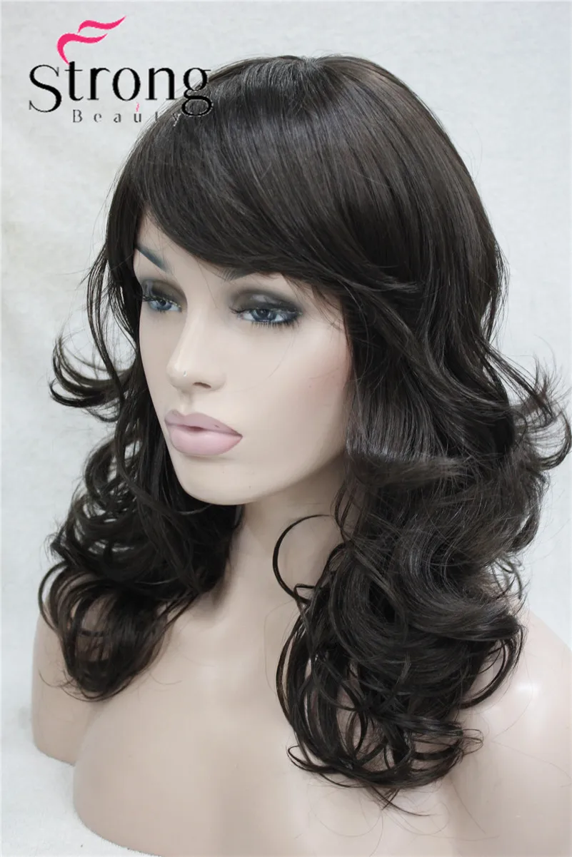 StrongBeauty Medium Length Wavy Dark Brown Full Synthetic Wig Women's Wigs COLOUR CHOICES