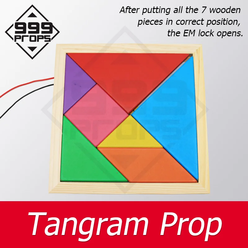 Tangram Prop jigsaw prop puzzle props escape room put all  pieces into the wooden box to unlock Chamber game props 999PROPS