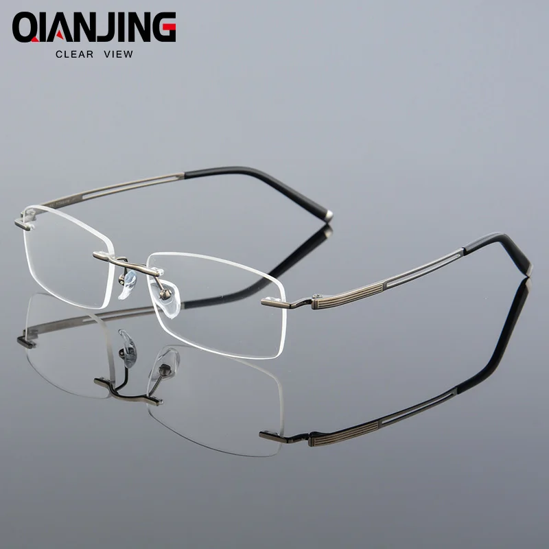 

2018 QIANJING New Rimless Glasses memory titanium flexible men's eyeglasses glasses prescription spectacle optical frame 630