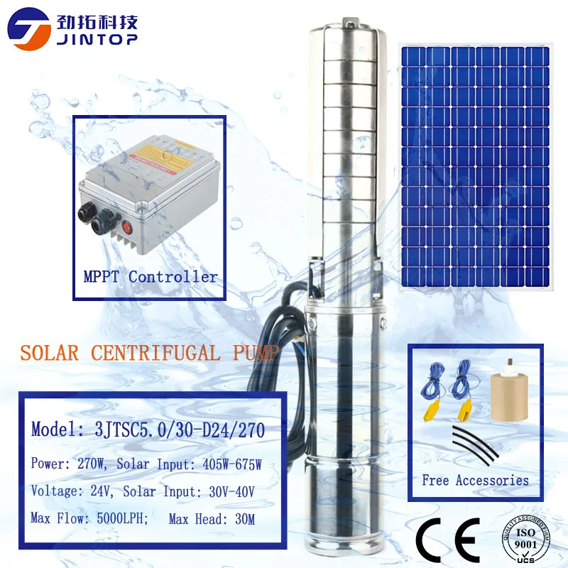 

(MODEL 3JTSC5.0/30-D24/270) JINTOP SOLAR DC BRUSHLESS SCREW PUMP Water Pump 3000L/H 30M Head Stainless Steel Solar Submersible