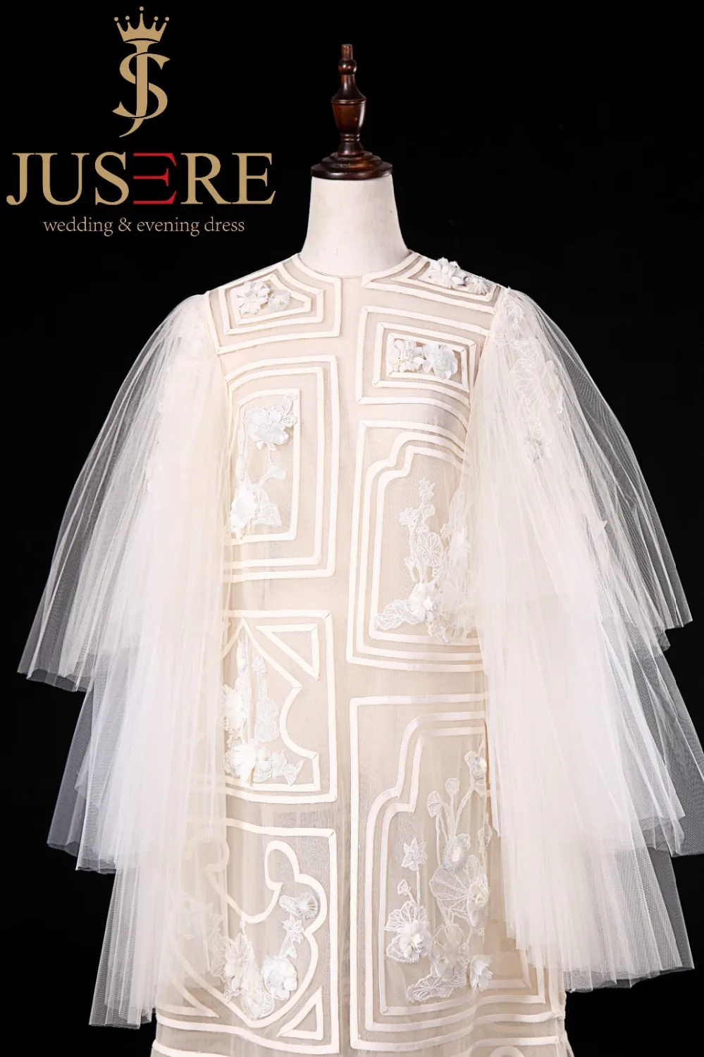 JUSERE FASHION SHOW Lace Ivory Wedding Dress Embroidery Long Sleeve Illusion Bridal Gowns Vestido de noiva