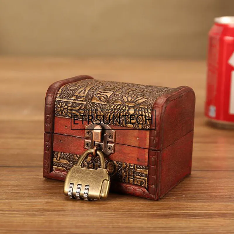 Ancient Egyptian Storage Box With Lock Antique Wood Treasure Chest Ornaments Household Vintage Home Decoration Gift 50pcs