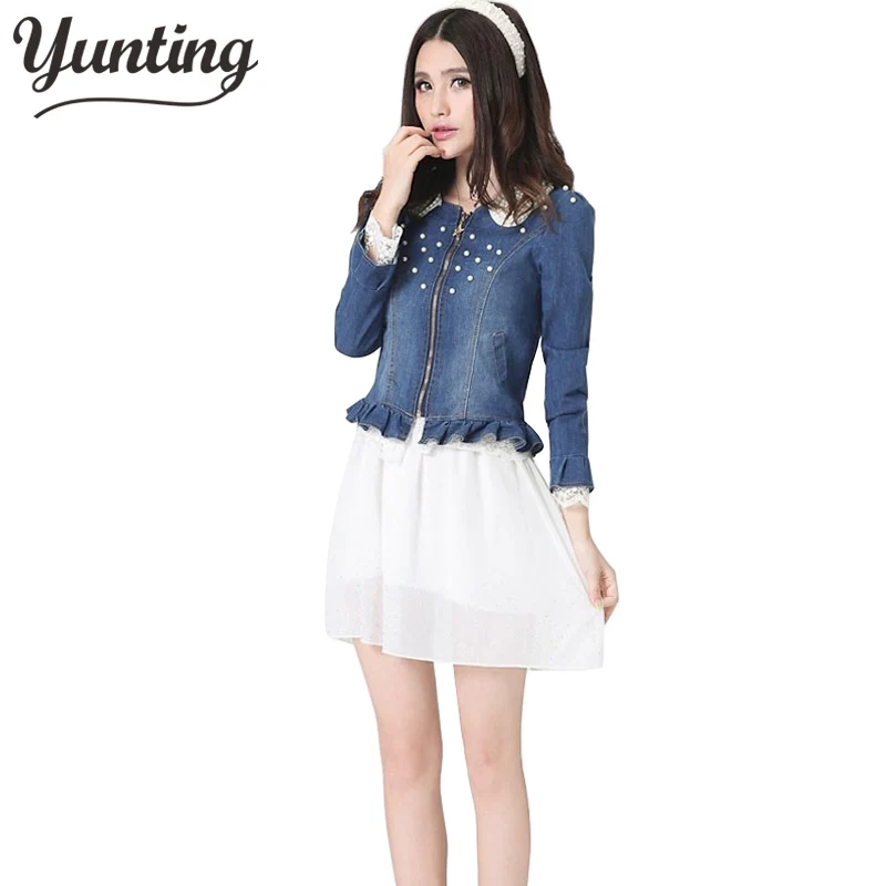 2023 Best Selling!!Wholesale And Retail Ladies Lace Jeans Coat Pearl Collar Women Denim Jacket Female Cowboy Wear