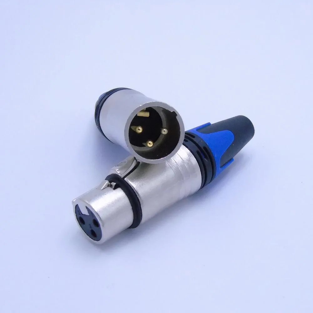 High quality 100Pcs/lot xlr connector audio plug microphone plug with 50PCS NC3MXX & 50PCS NC3FXX 3pin gold plated blue color