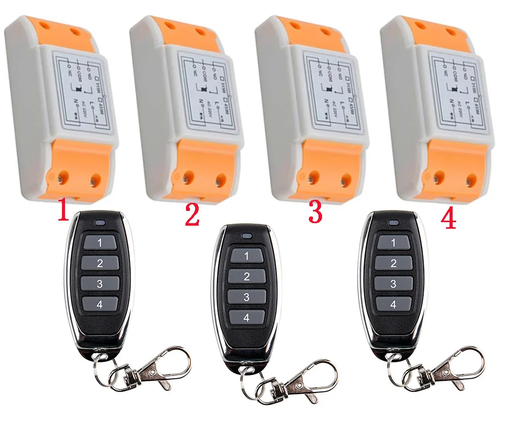 

New 220V 1CH Wireless Power Switch System 4 Receiver& 3 Transmitter Remote Controller 10A output state is adjusted