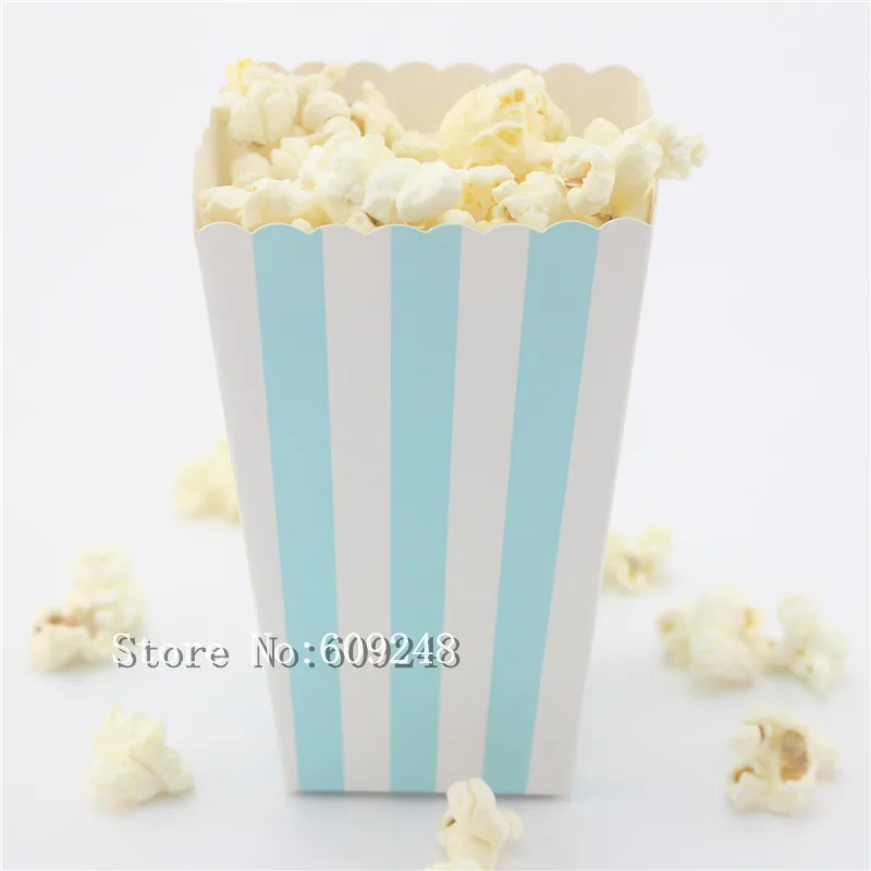 24 Pcs Light Blue Striped Paper Popcorn Boxes,Party Favor Bags,Mini Candy Snack Treat Cups,Birthday,Kids Boy Baby Shower Movie