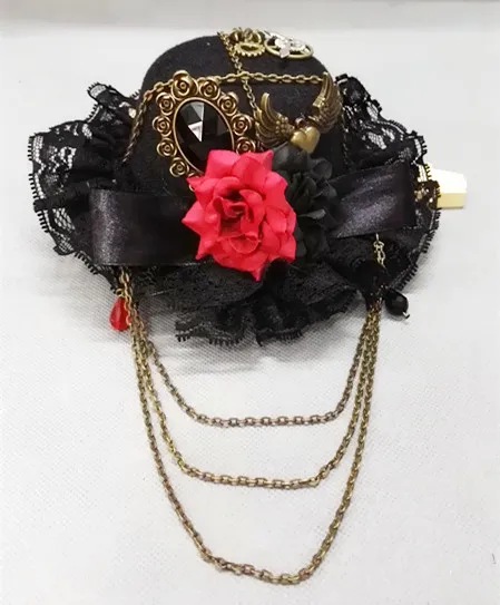 Steampunk Victorian Vintage Gears Fedoras Chain Mini Top Hat Handmade Gothic Hats for Girls