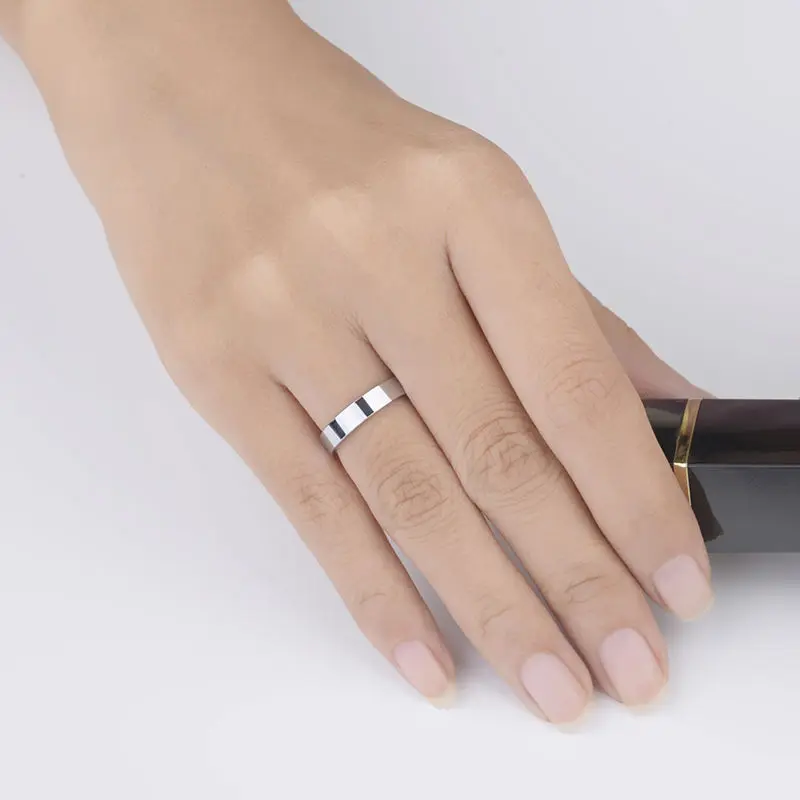 High Polished Silver Color Tungsten Wedding Rings for Couples 4mm and 6mm Width Flat Top Comfort Fit Band Size 4-13