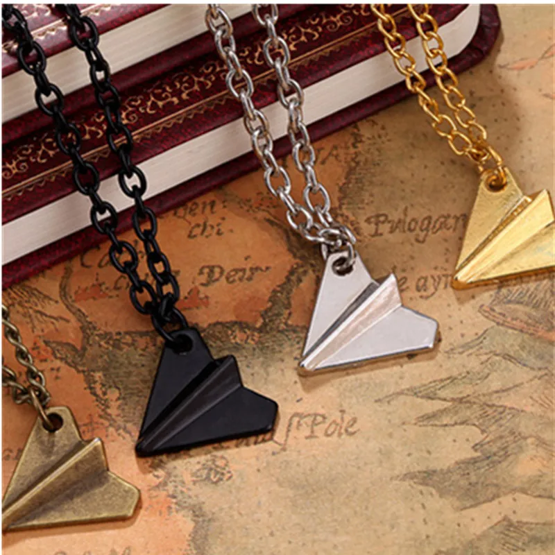 1D One Direction Necklace Paper Airplane Plane Pendant Gold Black Gun Silver Color Fashion Simple Jewelry Men Women Wholesale