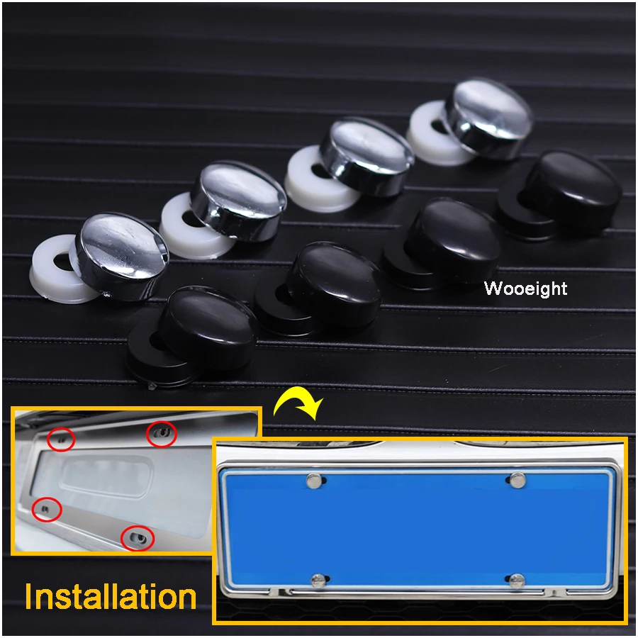 Wooeight 4Pcs Silver /Black ABS Chrome License Plate Frame Screw Nut Caps+Bolt Cover Set For Car Truck Motorcycle