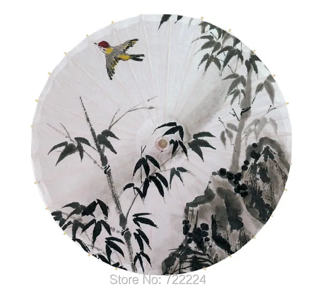 Free shipping ink painting bamboo with bird handmade unique chinese waterproof sunshade cosplay gift props oiled paper umbrella