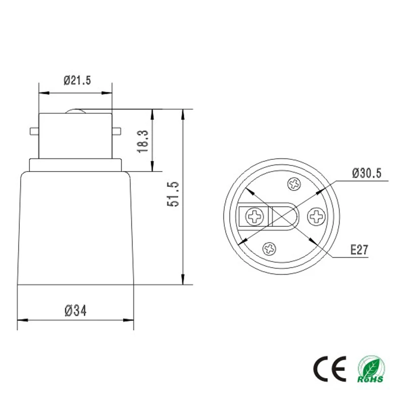 6pcs B22 to E27  lamp base adapter Light Socket converter B22 bayonet base to E27 standard screw lamp holder converter CE Rohs