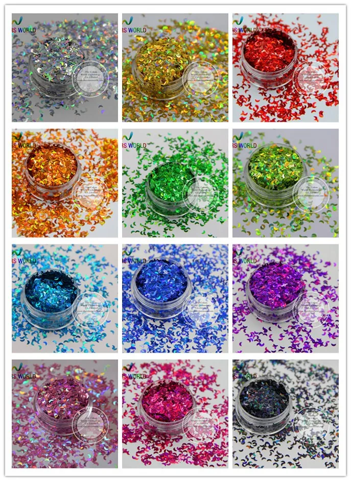 12 holographic Moon Shape sequins paillette for nail decoration and other art DIY decora Size : 3MM