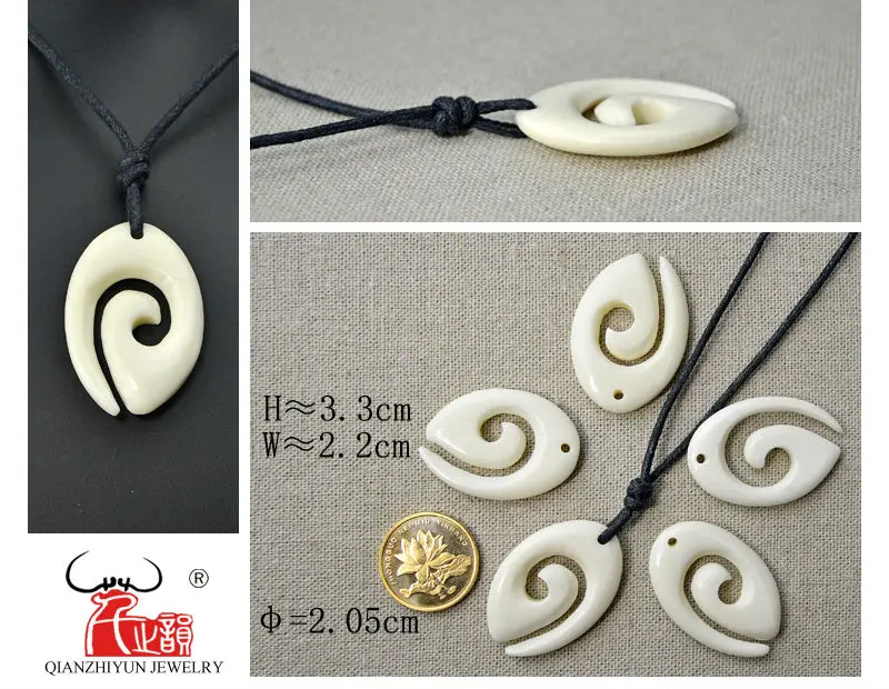 3PCS Handmade Carved Yak Bone Spiral  Maori Pendant New Zealand Style Bone white Beads DIY Jewelry Accessory 33mmX22mm