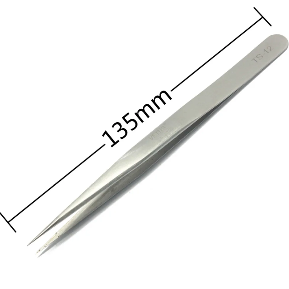 Aidetek New Steel Fine Tip Straight design Tweezers Forceps Non-magnetic chips IC SMD SMT compone TS-12