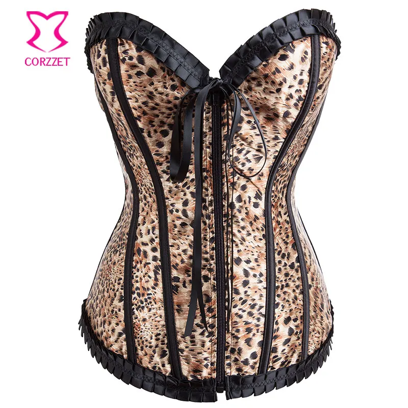 Brown Leoaprd Printing Burlesque Corset Sexy Corselete Feminino Espartilhos Gothic Corsets and Bustiers Sexy Korsett For Women