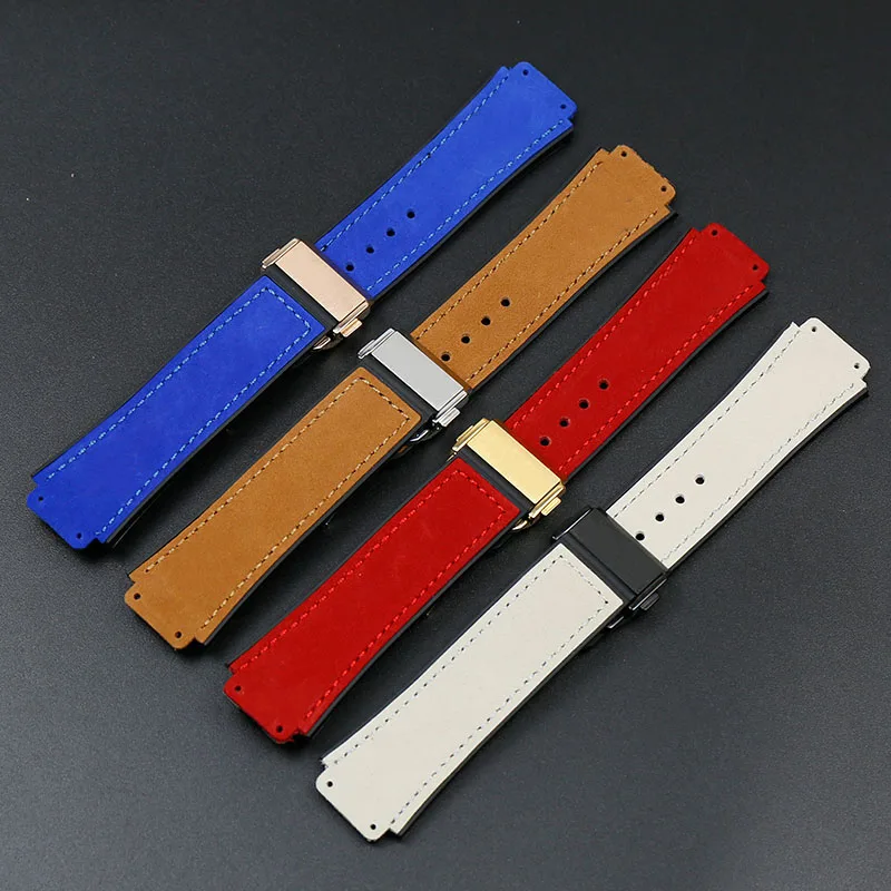

Watch accessories leather strap for hublot big explosion series men's rubber strap folding buckle 19x25mm waterproof bracelet
