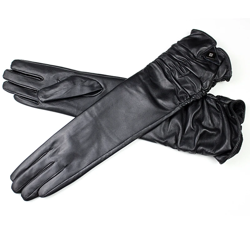 

Long Sheepskin Leather Gloves Ladies Elbow Length Fashion Simple Style Velvet Lining Autumn Winter Warm Girls Sleeves