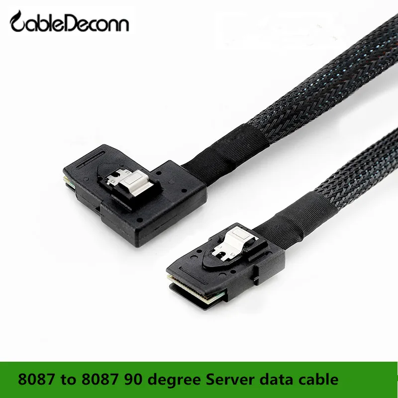 

CableDeconn 0.7 M Internal Mini SAS 36-Pin 8087 to Left Right Bend 90 Degree SFF-8087 Cable (8087 to 8087 Right Bend 0.8m)