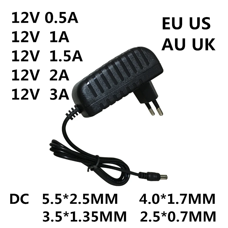 1 Buah AC 100-240V DC 12 V 0, 5a 0, 8A 1A 1A 3A 3A Konverter Adaptor Daya Catu Daya 12 V Volt untuk Strip Lampu LED EVD