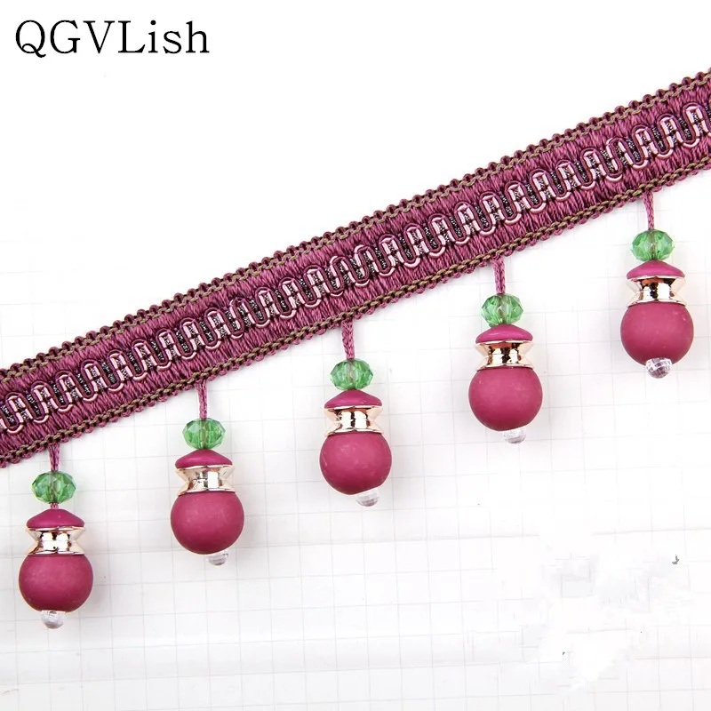 

QGVLish 12M Beads Curtain Lace Trims Ribbon DIY Sewing Sofa Stage Lamp Valance Decor Lace Tassel Belt Ribbon Curtain Accessories
