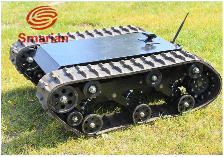 Shock Suspension Robot Tank Car Chassis With Rubber Track Tracked Clawler Caterpillar RC Smart Tank Platform Cross Obstacle 75kg