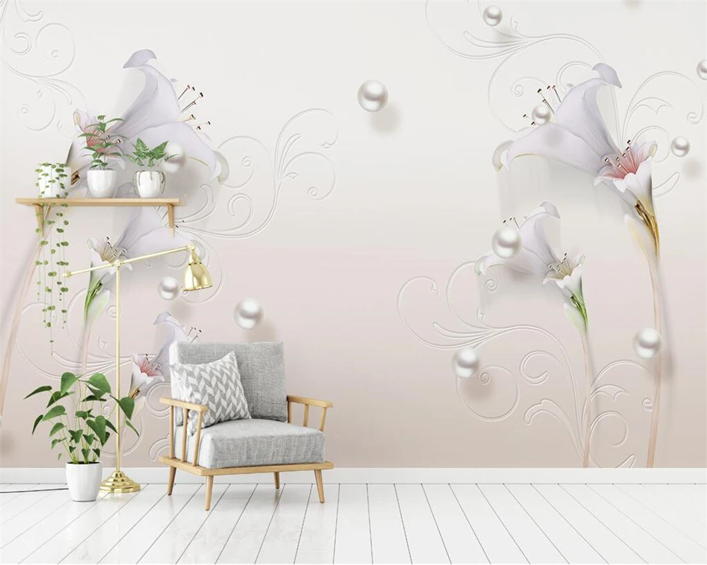 

beibehang Home decoration murals relief simple elegance simple jewelry three - dimensional lily TV sofa background 3d wallpaper