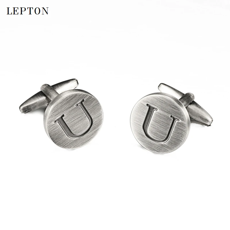 Hot Sale Letters U of an alphabet Cufflinks For Mens Antique Silver plated  Round Letters U cuff links Men shirt cuffs Cufflinks