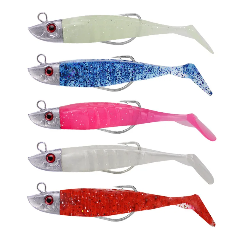 Hohe Qualität 2 Ersatz Köder Jigging Weichen Köder Angeln Lockt 8 cm 8,5g DIY Kopf Jig Fisch T schwanz Meer Bass Köder Angelgerät – Detail 1