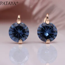 PATAYA 618 Promotion New Gradient Blue Dangle Earrings 585 Rose Gold Color Natural Zircon Round Earrings Women Fashion Jewelry