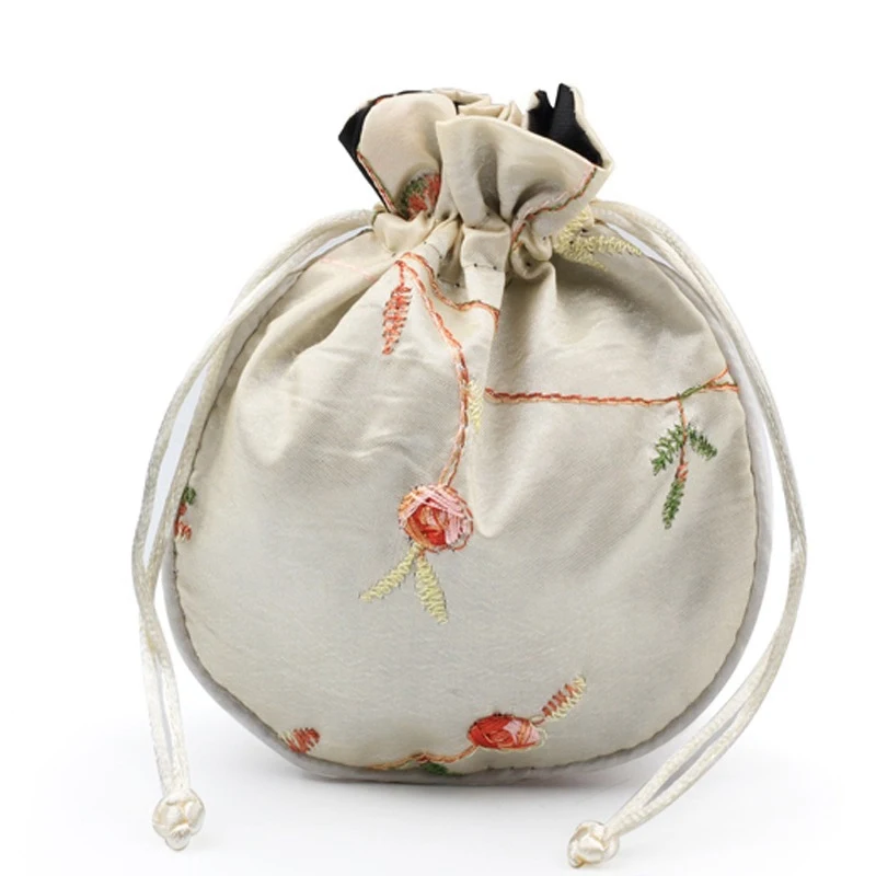 11X13cm High Quality Embroidery Satin Drawstring Bag Silk Brocade Pouches Damask Jewelry Sachet Christmas Wedding Gift Bolsa 121