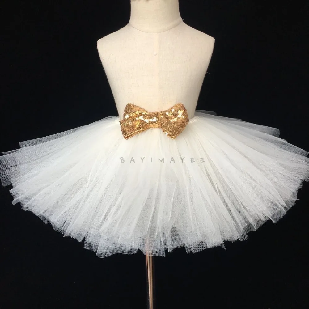 Baby Girls Pink Tutu Skirt Kids Fluffy Tulle Skirts Ballet Dance Pettiskirts with Gold Sequin Bow Children Party Skirt 15Colors