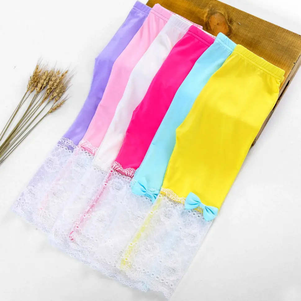 Summer sweet children's pants girls leggings modal lace lace cropped pants foreign trade